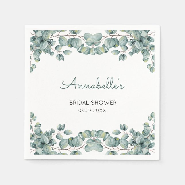 Serviette En Papier Fête des mariées blanche verte simple Eucalyptus (Devant)