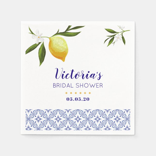 Serviette En Papier Fête des mariées bleu et citron marine (Devant)