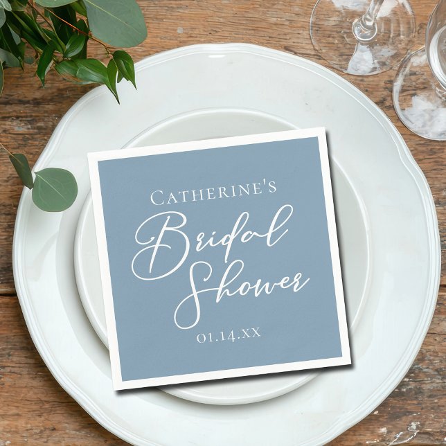 Serviette En Papier Fête des mariées bleu foncé Script blanc personnal (Créateur téléchargé)
