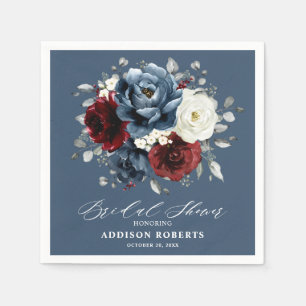 Serviette En Papier Fête des mariées Boho blanc ivoire bleu ardoise