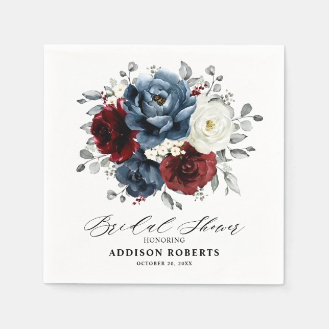 Serviette En Papier Fête des mariées Boho blanc ivoire bleu ardoise (Devant)