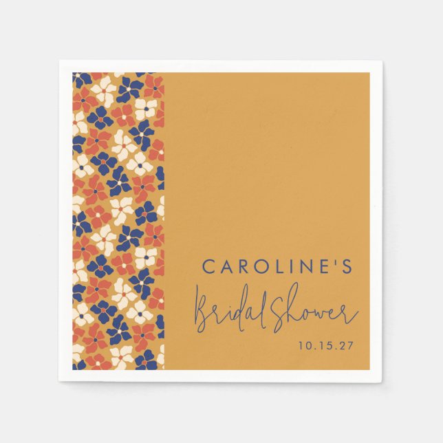 Serviette En Papier Fête des mariées Botanique Bleue de moutarde rusti (Devant)