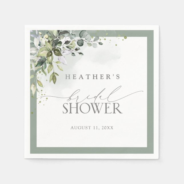 Serviette En Papier Fête des mariées botanique Dusty Blue Eucalyptus (Devant)