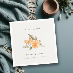 Serviette En Papier Fête des mariées botanique orange minimale en feui