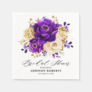 Serviette En Papier Fête des mariées botanique royale violet violet or