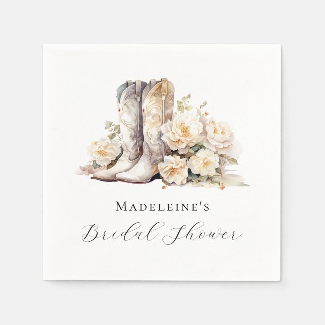 Serviette En Papier Fête des mariées Bottes d'aquarelle florale rustiq (Devant)