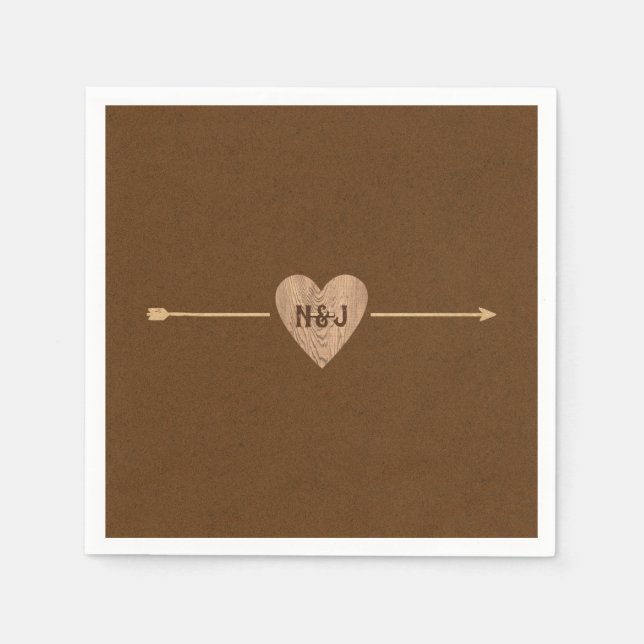 Serviette En Papier Fête des mariées Brown Rustique Kraft Heart Flèche (Devant)
