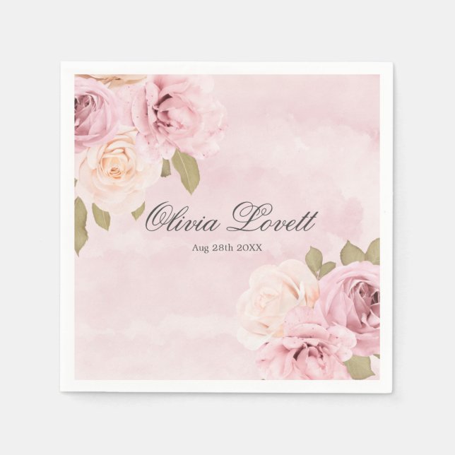 Serviette En Papier Fête des mariées chic Rose rose et crème (Devant)