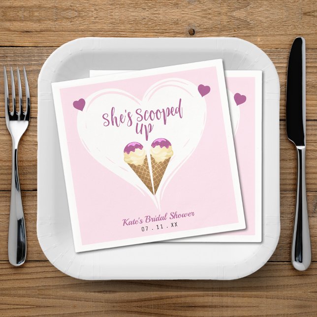 Serviette En Papier Fête des mariées Coeur de crème glacée rose (Scooped Up Pink Ice Cream Heart Bridal Shower Napkins
)