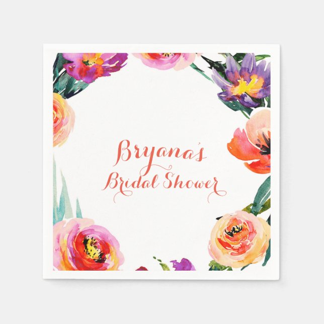Serviette En Papier Fête des mariées d'aquarelle brillante gras fleuri (Devant)
