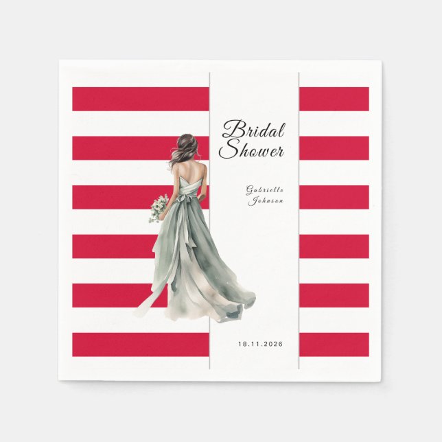 Serviette En Papier Fête des mariées d'aquarelle Cherry Red Stripes (Devant)