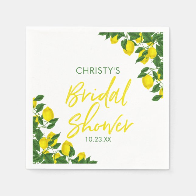 Serviette En Papier Fête des mariées d'aquarelle de citron jaune (Devant)