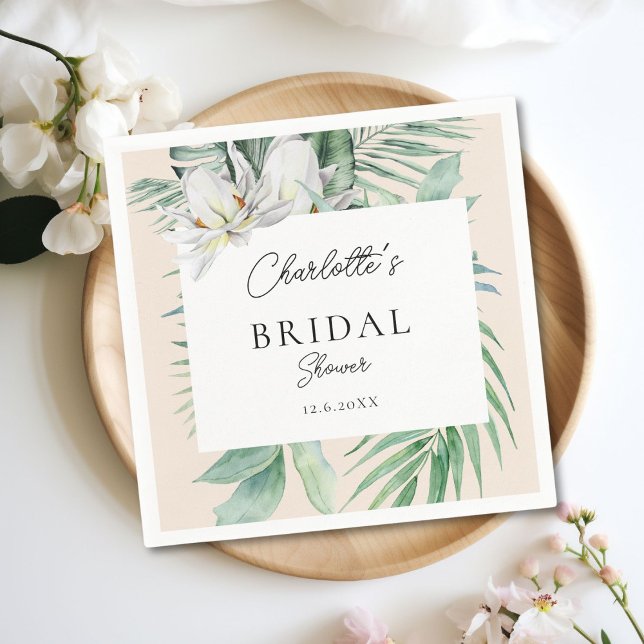 Serviette En Papier Fête des mariées d'aquarelle de printemps botaniqu (Personalized Watercolor Botanical Spring Bridal Shower Napkins)