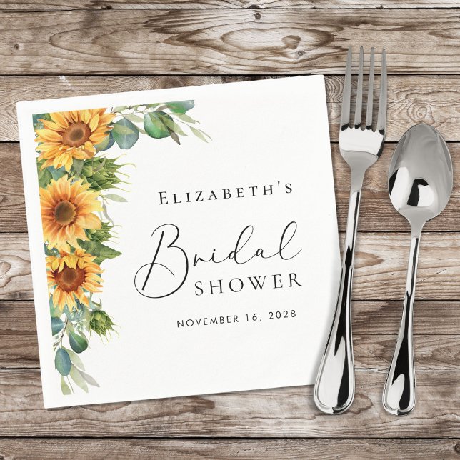 Serviette En Papier Fête des mariées d'aquarelle de tournesol Eucalypt (Créateur téléchargé)