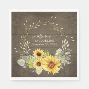 Serviette En Papier Fête des mariées d'aquarelle de tournesol rustique