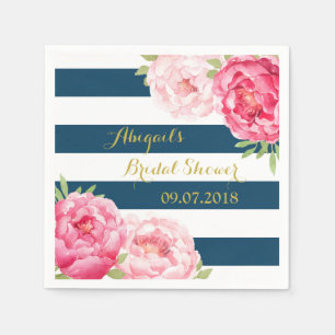 Serviette En Papier Fête des mariées d'aquarelle rose rayé Marine