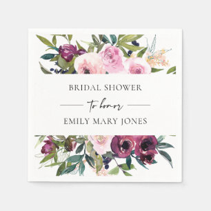 SERVIETTE EN PAPIER FÊTE DES MARIÉES DE BUNCH FLORAL BURGUNDY BRILLANT