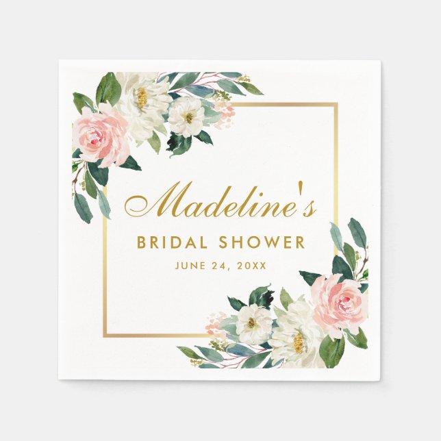 Serviette En Papier Fête des mariées de cadre rose flou or (Devant)
