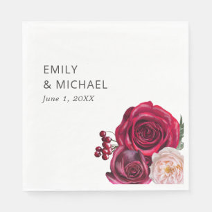 Serviette En Papier Fête des mariées de canneberges roses rouges