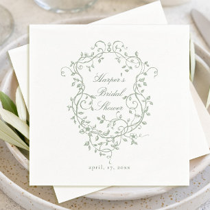 Serviette En Papier Fête des mariées de crête florale verte de France
