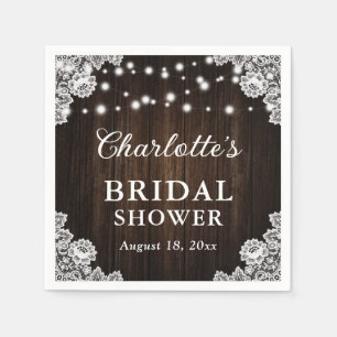 Serviette En Papier Fête des mariées de dentelle florale rustique