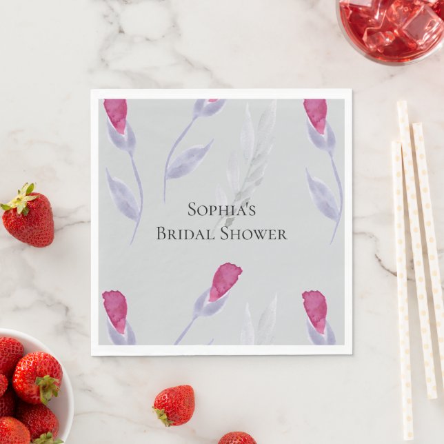 Serviette En Papier Fête des mariées de fleurs rose gris (En situation)