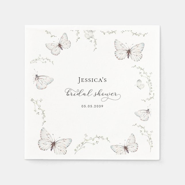 Serviette En Papier Fête des mariées de jardin aux papillons blancs dé (Devant)
