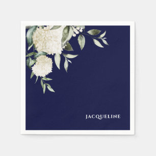 Serviette En Papier Fête des mariées de la Marine blanche hydrangée