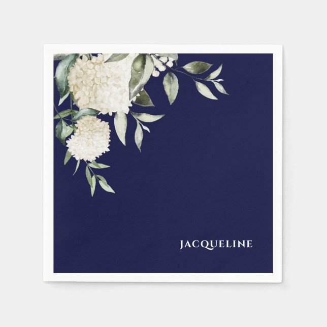 Serviette En Papier Fête des mariées de la Marine blanche hydrangée (Devant)