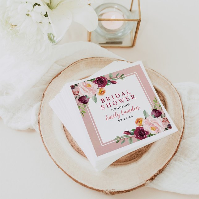 Serviette En Papier Fête des mariées de Mariage rose-bordeaux (Créateur téléchargé)
