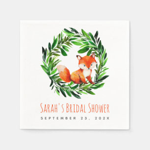 Serviette En Papier Fête des mariées de renard mignonne Aquarelle Verd