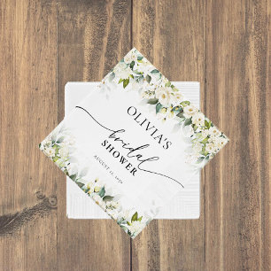 Serviette En Papier Fête des mariées de roses blanches vertes serviett