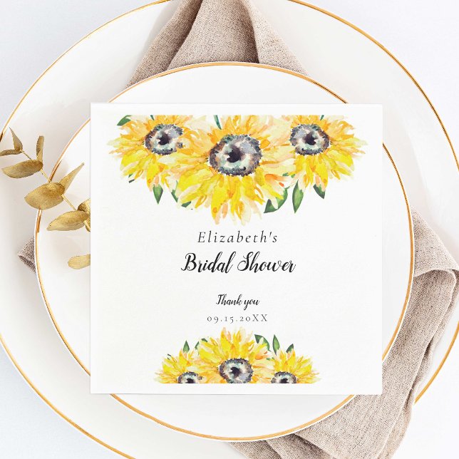 Serviette En Papier Fête des mariées de tournesol Script personnalisé  (Créateur téléchargé)