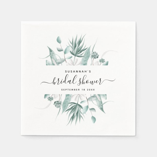 Serviette En Papier Fête des mariées de verdure élégante et moderne (Devant)