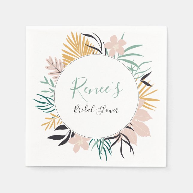 Serviette En Papier Fête des mariées de verdure tropicale élégante (Devant)