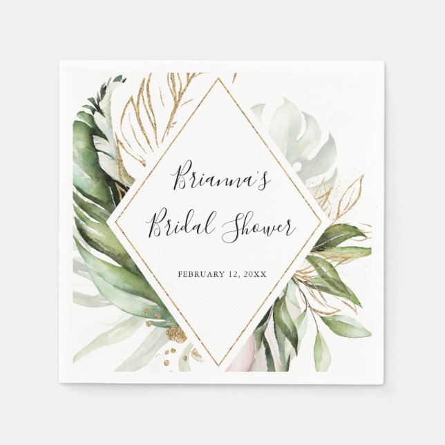 Serviette En Papier Fête des mariées de verdure tropicale géométrique  (Devant)