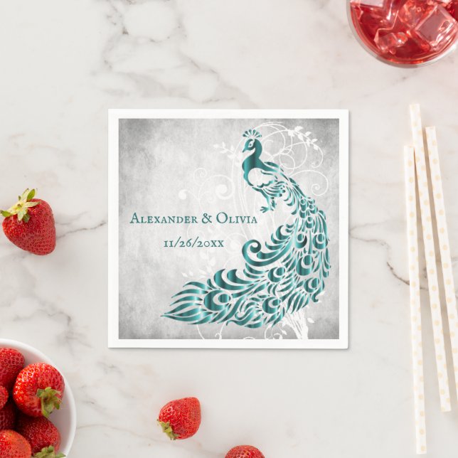 Serviette En Papier Fête des mariées de vigne Peacock turquoise (En situation)