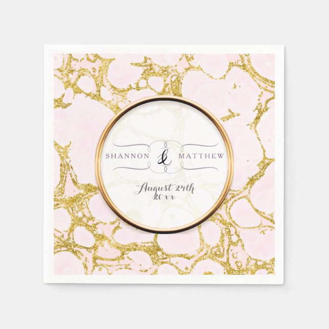 Serviette En Papier Fête des mariées Décor Rose Gold Marble Faux Parti (Devant)