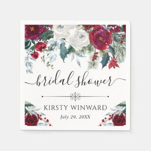 Serviette En Papier Fête des mariées des fleurs d'hiver rouges et blan