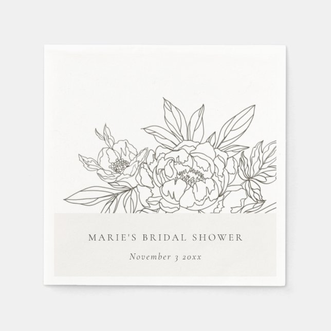 Serviette En Papier Fête des mariées d'esquisse florale Brown minimale (Devant)