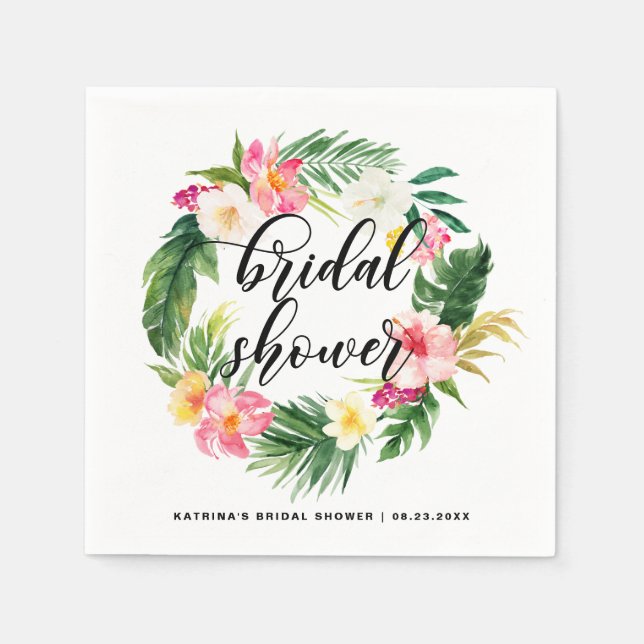 Serviette En Papier Fête des mariées d'été Tropical Floral Wreath (Devant)