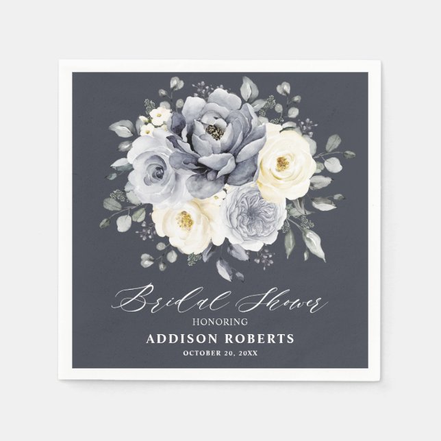 Serviette En Papier Fête des mariées d'ivoire gris argenté Floral boho (Devant)