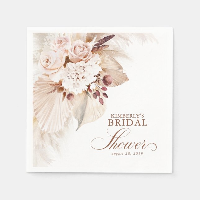 Serviette En Papier Fête des mariées en laiton Pastel Floral Pampas (Devant)