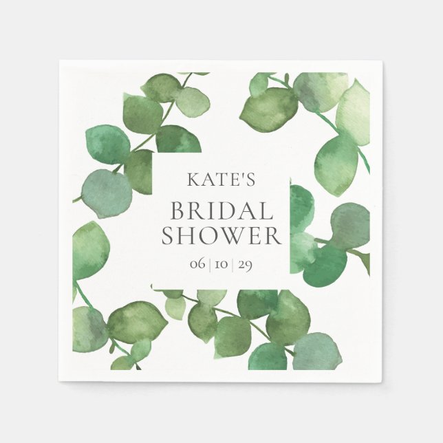 Serviette En Papier Fête des mariées Feuille Eucalyptus aquarelle (Devant)