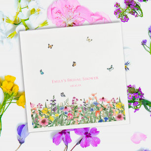 Serviette En Papier Fête des mariées fleur sauvage et papillons
