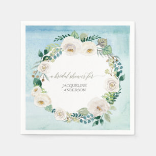 Serviette En Papier Fête des mariées Floral Wreath Blue Ivory Rose Rus