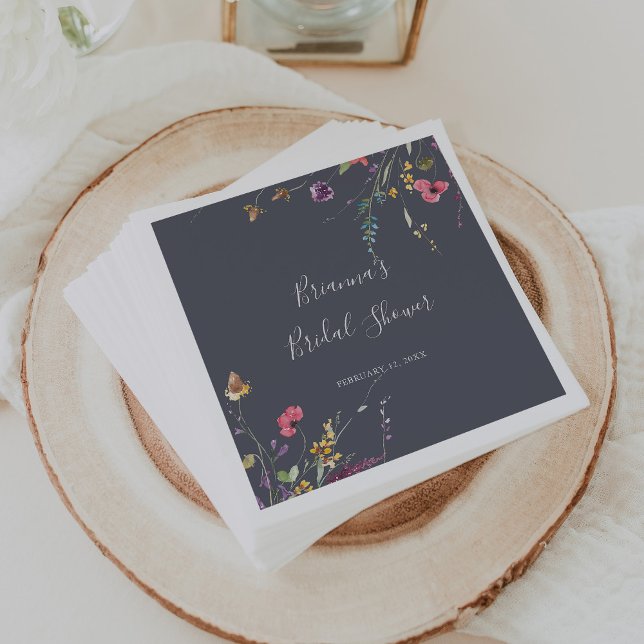 Serviette En Papier Fête des mariées florale bleu classique (Créateur téléchargé)