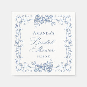 Serviette En Papier Fête des mariées Florale Bleu Dusty