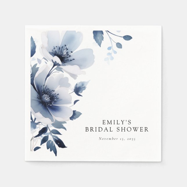 Serviette En Papier Fête des mariées florale bleu marine (Devant)