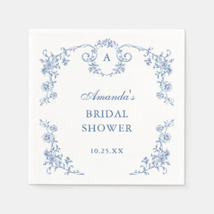 Serviette En Papier Fête des mariées Florale Bleue de l'Ornat victorie